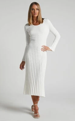 Showpo Blaire Long Sleeve Knit Flare Midi Dress In Ivory 10 Showpo Blaire Long Sleeve Knit Flare Midi Dress In Ivory -Showpo Women's Clothing Store Blaire Long Sleeve Knit Flare Midi Dress in Ivory