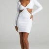 Showpo Blanchett Long Sleeve Mini Dress In Off White