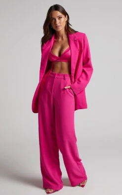 Showpo Michelle Oversized Plunge Neck Button Up Blazer In Pink 15 Showpo Michelle Oversized Plunge Neck Button Up Blazer In Pink -Showpo Women's Clothing Store Bonnie Tailored Wide Leg Pants in Pink 2528SB21080028072529 1