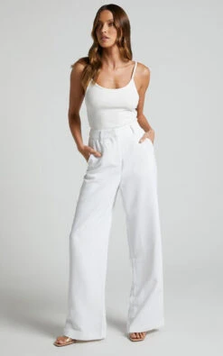 Showpo Bonnie High Waisted Tailored Wide Leg Pants In White