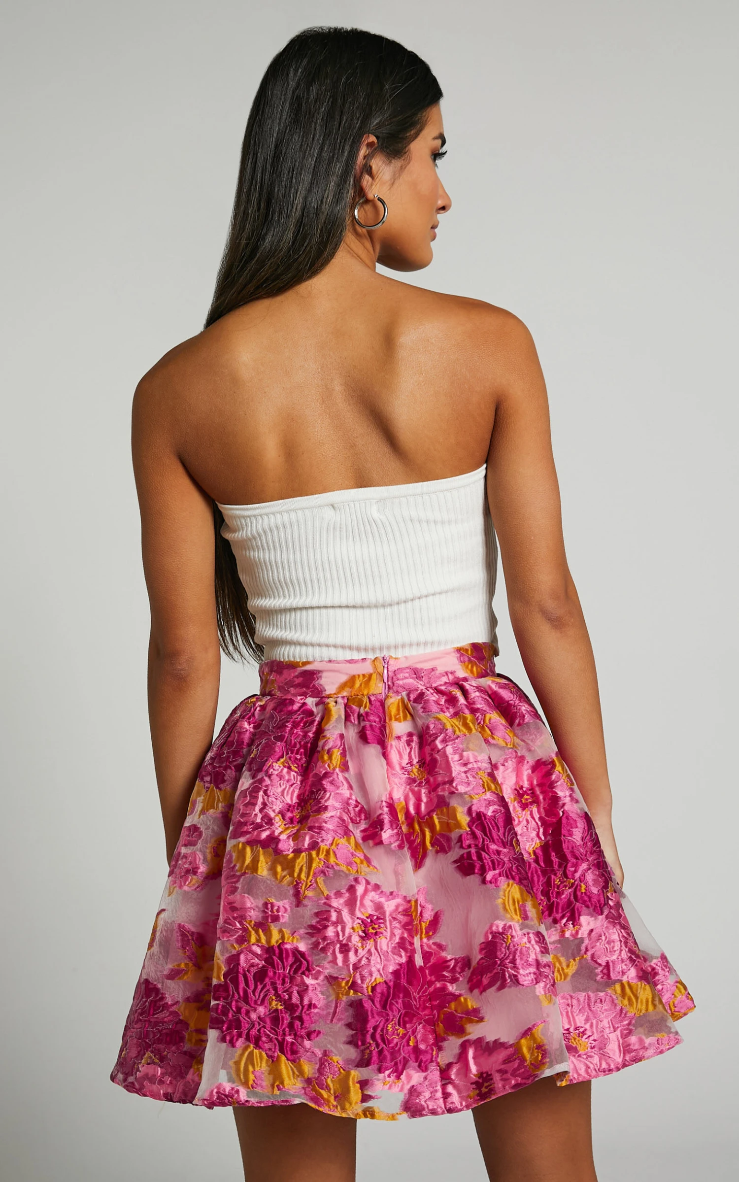 Showpo Brailey Full Mini Skirt In Pink Jacquard 6 Showpo Brailey Full Mini Skirt In Pink Jacquard - Image 6