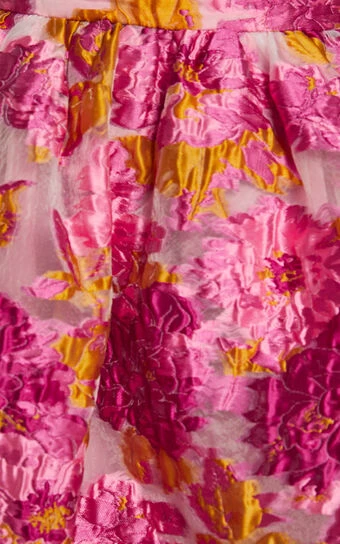 Showpo Brailey Full Mini Skirt In Pink Jacquard 1 Showpo Brailey Full Mini Skirt In Pink Jacquard