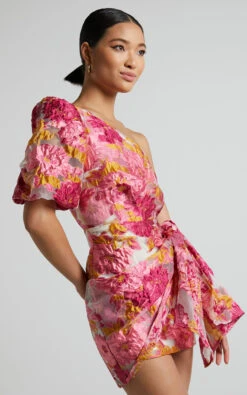 Showpo Brailey Mini Dress - One Shoulder Puff Sleeve Dress In Pink Jacquard 15 Showpo Brailey Mini Dress - One Shoulder Puff Sleeve Dress In Pink Jacquard -Showpo Women's Clothing Store Brailey One Shoulder Puff Sleeve Mini Dress in Pink 4