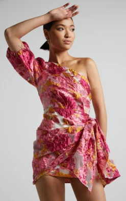 Showpo Brailey Mini Dress - One Shoulder Puff Sleeve Dress In Pink Jacquard 13 Showpo Brailey Mini Dress - One Shoulder Puff Sleeve Dress In Pink Jacquard -Showpo Women's Clothing Store Brailey One Shoulder Puff Sleeve Mini Dress in Pink 6