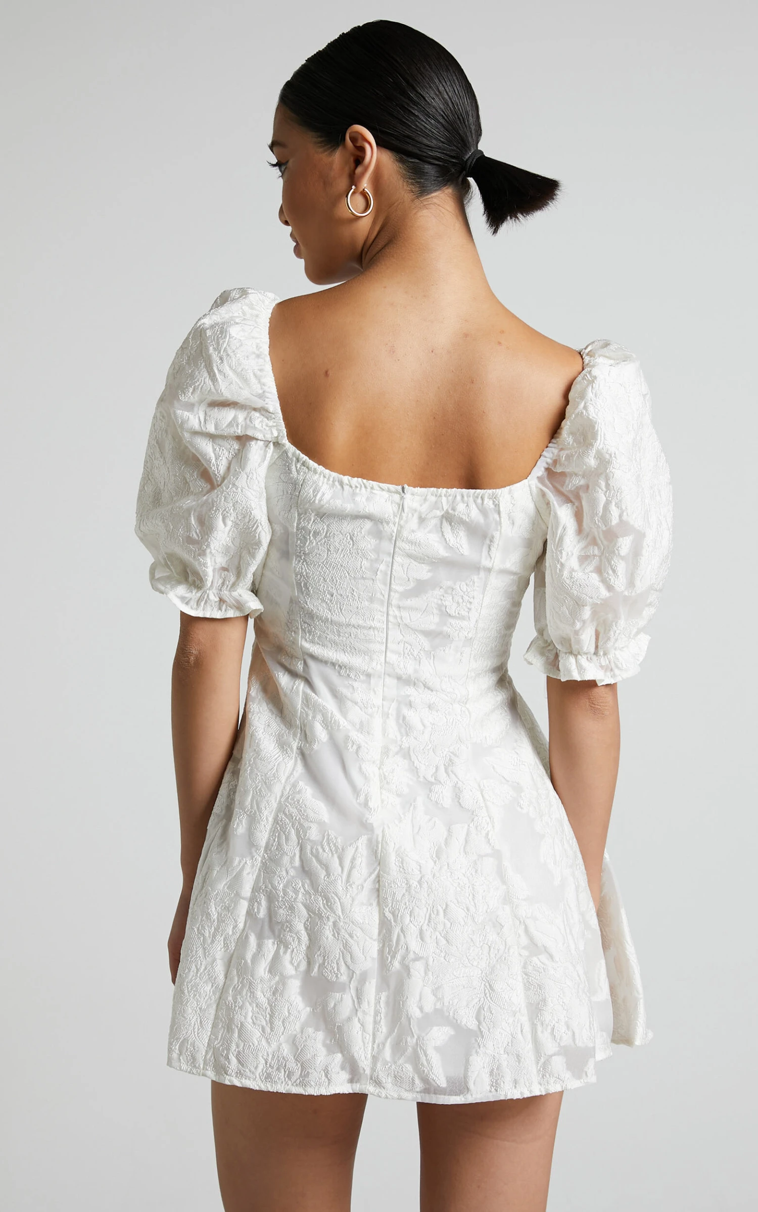 Showpo Brailey Mini Dress - Puff Sleeve Fit And Flare Dress In White 7 Showpo Brailey Mini Dress - Puff Sleeve Fit And Flare Dress In White - Image 7