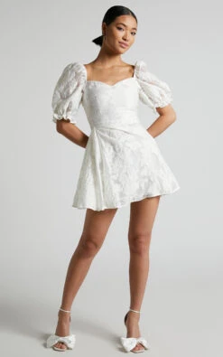 Showpo Brailey Mini Dress - Puff Sleeve Fit And Flare Dress In White 11 Showpo Brailey Mini Dress - Puff Sleeve Fit And Flare Dress In White -Showpo Women's Clothing Store Brailey Puff Sleeve Mini Dress in White 8