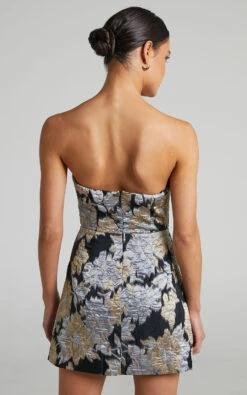 Showpo Brailey Strapless Mini Dress In Black, Silver & Gold Jacquard 10 Showpo Brailey Strapless Mini Dress In Black, Silver & Gold Jacquard -Showpo Women's Clothing Store Brailey Strapless Mini Dress in Black Silver Gold 2528SD22020072052529 5