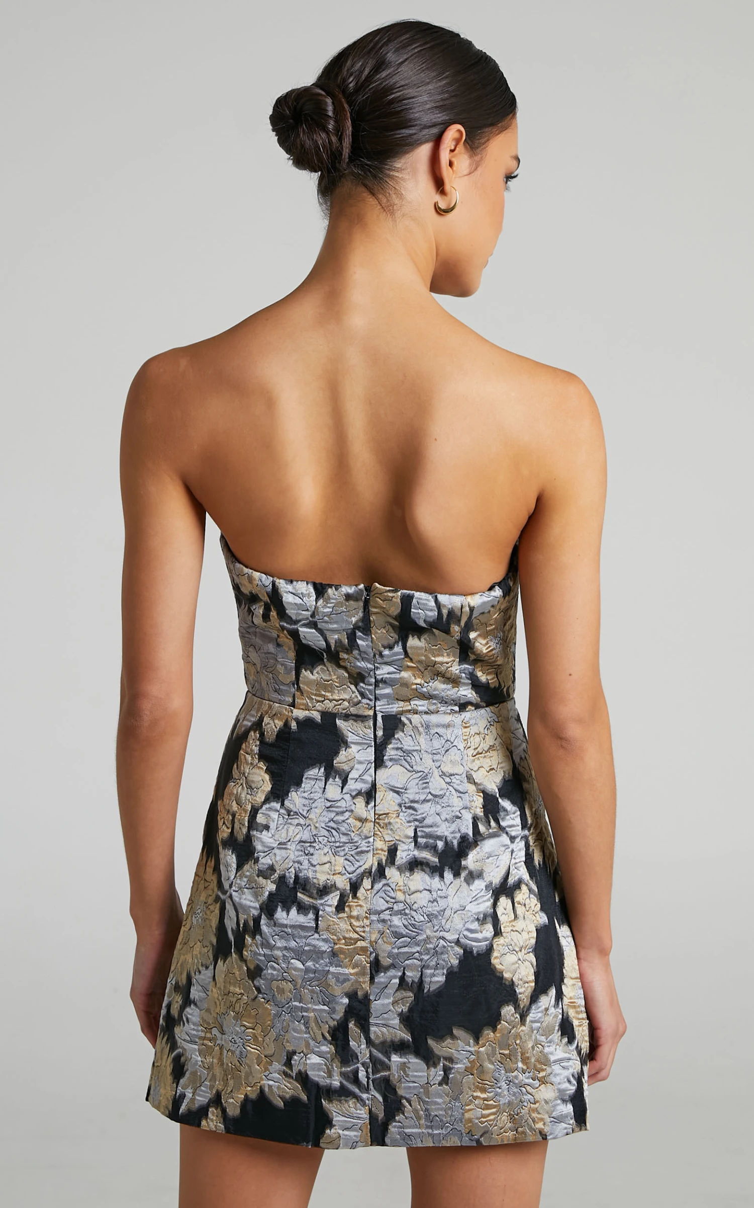 Showpo Brailey Strapless Mini Dress In Black, Silver & Gold Jacquard 5 Showpo Brailey Strapless Mini Dress In Black, Silver & Gold Jacquard - Image 5