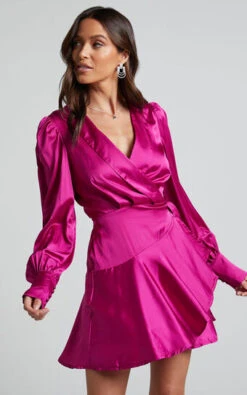 Showpo Breeana Wrap Mini Dress In Magenta