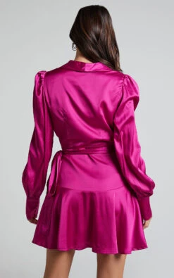 Showpo Breeana Wrap Mini Dress In Magenta -Showpo Women's Clothing Store Breeana Wrap Mini Dress in Magenta 4