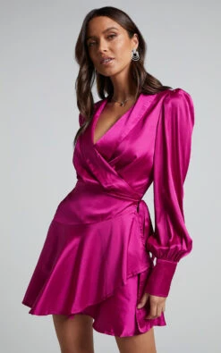 Showpo Breeana Wrap Mini Dress In Magenta -Showpo Women's Clothing Store Breeana Wrap Mini Dress in Magenta 5