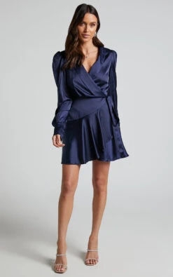 Showpo Breeana Wrap Mini Dress In Navy 11 Showpo Breeana Wrap Mini Dress In Navy -Showpo Women's Clothing Store Breeana Wrap Mini Dress in Navy