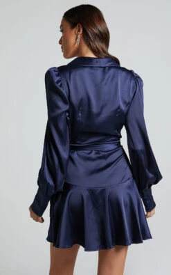 Showpo Breeana Wrap Mini Dress In Navy 16 Showpo Breeana Wrap Mini Dress In Navy -Showpo Women's Clothing Store Breeana Wrap Mini Dress in Navy 5
