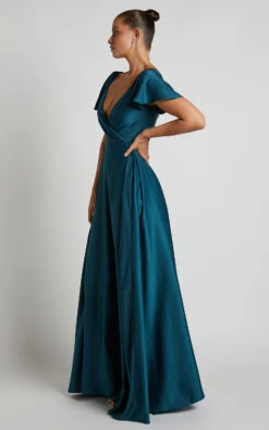 Showpo Bridgette Flutter Sleeve V-Neck Wrap Maxi Dress In Emerald 11 Showpo Bridgette Flutter Sleeve V-Neck Wrap Maxi Dress In Emerald -Showpo Women's Clothing Store Bridgette Flutter Sleeve V Neck Wrap Maxi Dress in Emerald 5