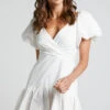 Showpo Brighton Puff Sleeve Ruffle Mini Dress In White