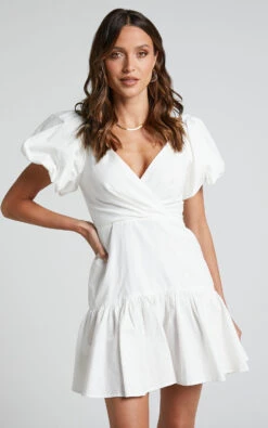 Showpo Brighton Puff Sleeve Ruffle Mini Dress In White 12 Showpo Brighton Puff Sleeve Ruffle Mini Dress In White -Showpo Women's Clothing Store Brighton Puff Sleeve Ruffle Mini Dress in White 2