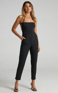 Showpo Brinkley Strappy Open Back Jumpsuit In Black