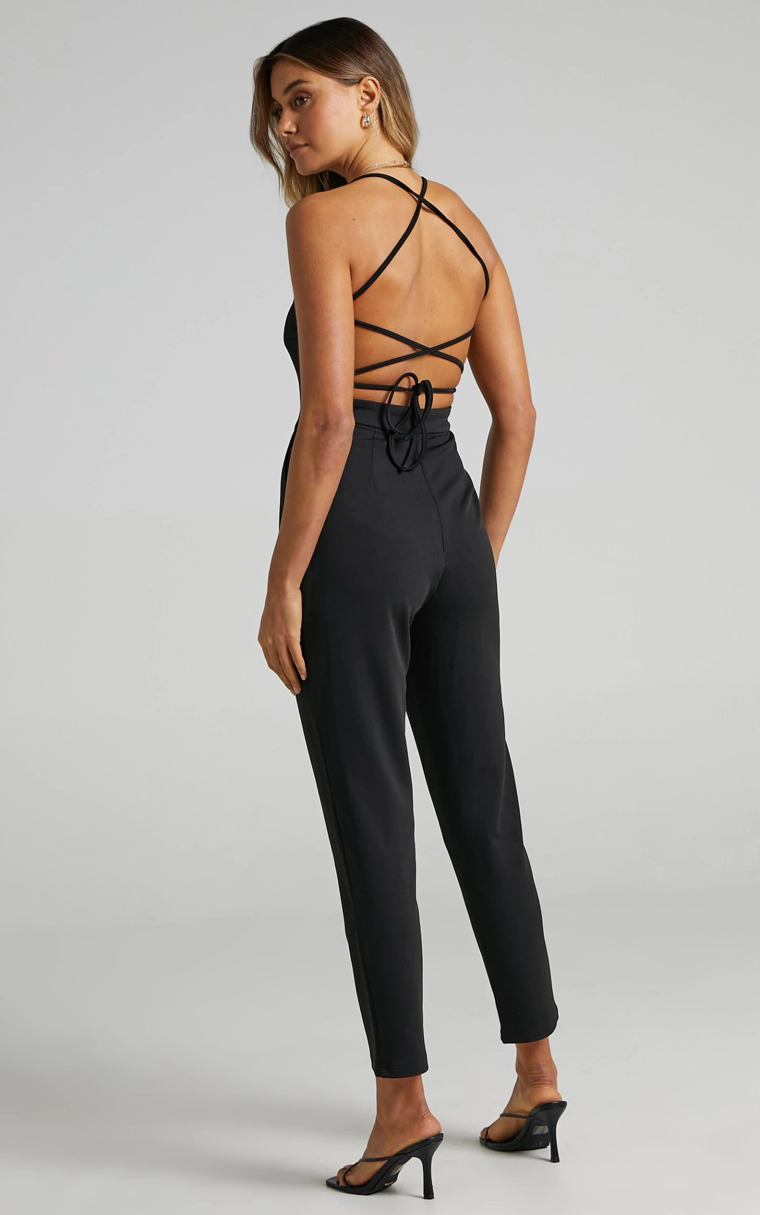 Showpo Brinkley Strappy Open Back Jumpsuit In Black 3 Showpo Brinkley Strappy Open Back Jumpsuit In Black - Image 3