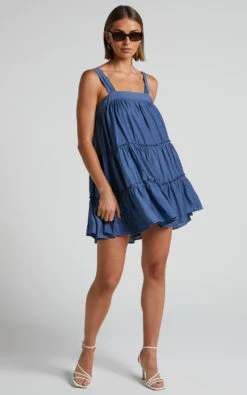 Showpo Brookie Tiered Mini Dress In Dark Blue 9 Showpo Brookie Tiered Mini Dress In Dark Blue -Showpo Women's Clothing Store Brookie Tiered Mini Dress in Dark Blue