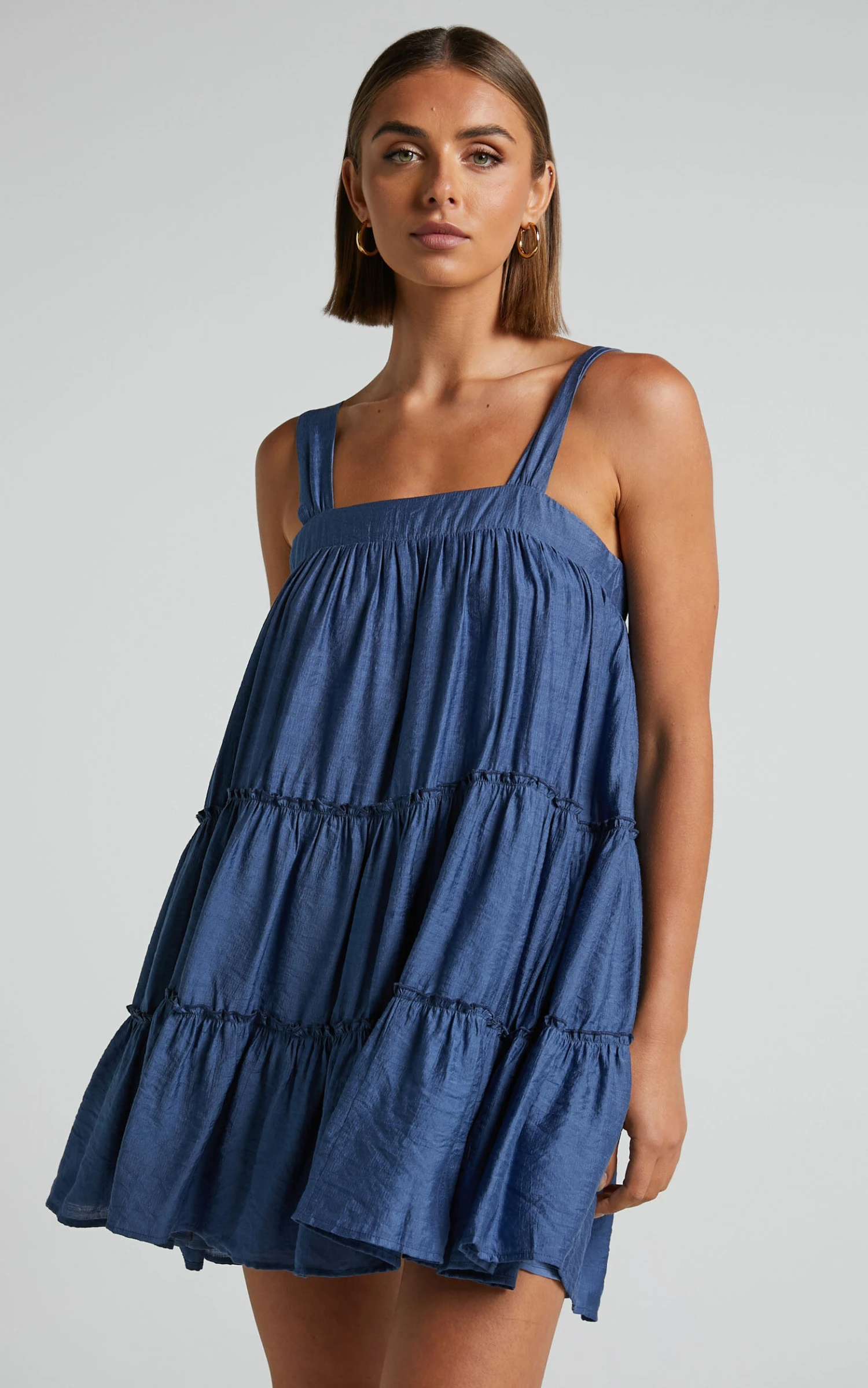 Showpo Brookie Tiered Mini Dress In Dark Blue 4 Showpo Brookie Tiered Mini Dress In Dark Blue - Image 4