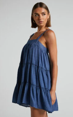 Showpo Brookie Tiered Mini Dress In Dark Blue 11 Showpo Brookie Tiered Mini Dress In Dark Blue -Showpo Women's Clothing Store Brookie Tiered Mini Dress in Dark Blue 2