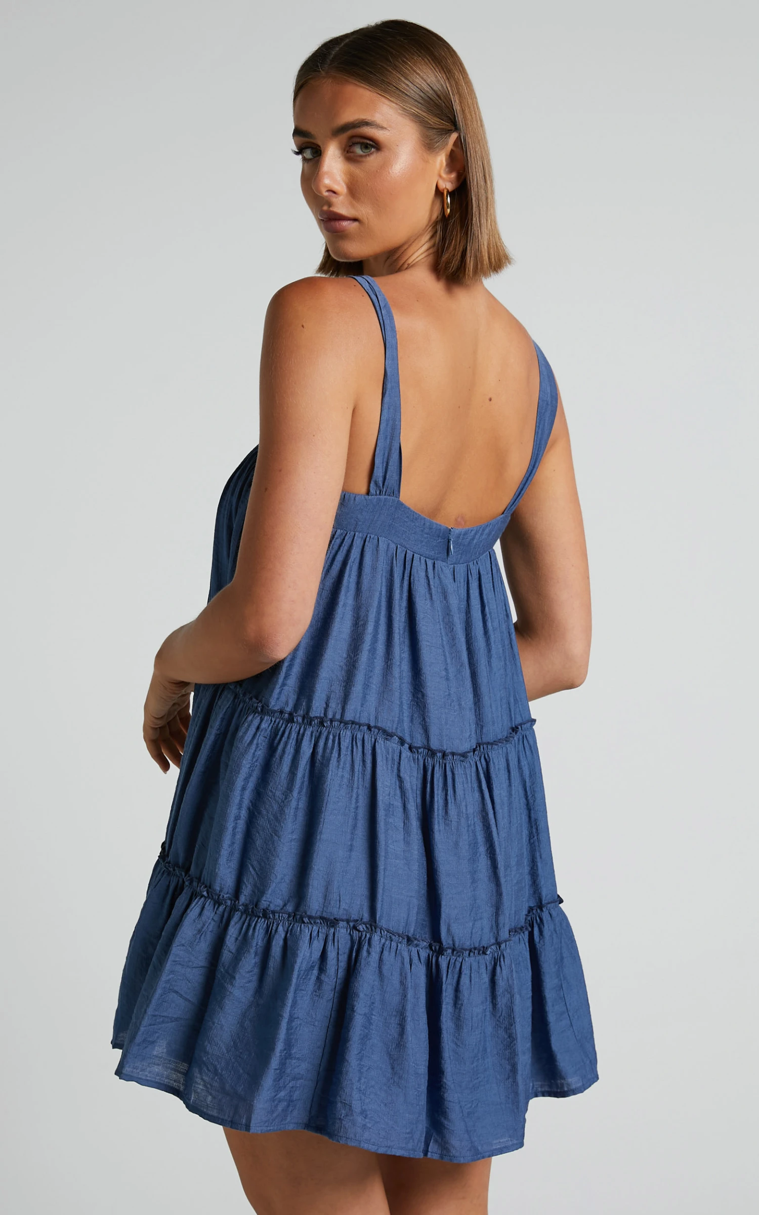 Showpo Brookie Tiered Mini Dress In Dark Blue 6 Showpo Brookie Tiered Mini Dress In Dark Blue - Image 6