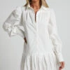 Showpo Brydie Blouson Sleeve Pleat Hem Shift Shirt Dress In White