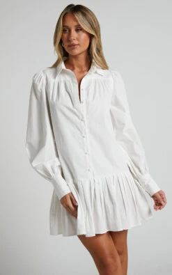 Showpo Brydie Blouson Sleeve Pleat Hem Shift Shirt Dress In White 11 Showpo Brydie Blouson Sleeve Pleat Hem Shift Shirt Dress In White -Showpo Women's Clothing Store Brydie Blouson Sleeve Pleat Hem Shift Shirt Dress in White 3