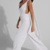Showpo Malisha Cowl Neck Backless Jumpsuit In White Sequin