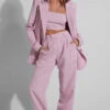 Showpo Marvilla Crop Top And Tailored Pants Set In Light Pink Pinstripe