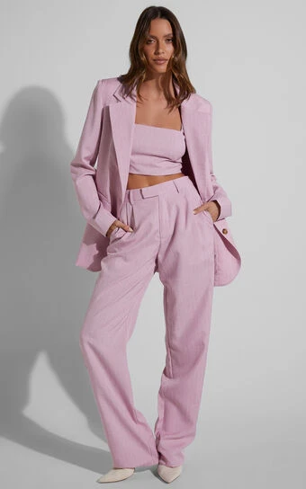 Showpo Marvilla Crop Top And Tailored Pants Set In Light Pink Pinstripe 1 Showpo Marvilla Crop Top And Tailored Pants Set In Light Pink Pinstripe