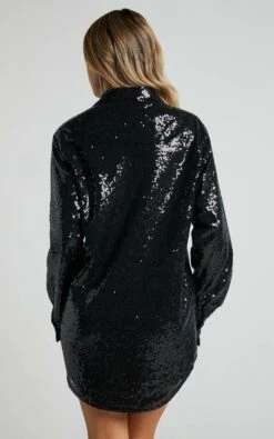 Showpo Cally Mini Dress - Oversized Shirt Dress In Black Sequin 16 Showpo Cally Mini Dress - Oversized Shirt Dress In Black Sequin -Showpo Women's Clothing Store Cally Mini Dress Oversized Shirt Dress in Black Sequin 5