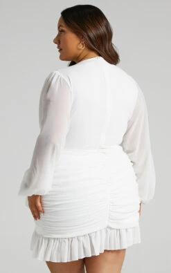 Showpo Can I Be Your Honey Plunge Balloon Sleeve Mini Dress In White 16 Showpo Can I Be Your Honey Plunge Balloon Sleeve Mini Dress In White -Showpo Women's Clothing Store Can I Be Your Honey Dress In White 010197 White 7