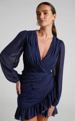 Showpo Can I Be Your Honey Plunge Balloon Sleeve Mini Dress In Navy -Showpo Women's Clothing Store Can I Be Your Honey Plunge Balloon Sleeve Mini Dress in Navy 2528S010197082529 6