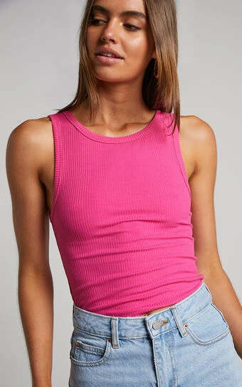 Showpo Cant You Tell Ribbed Tank Top In Hot Pink