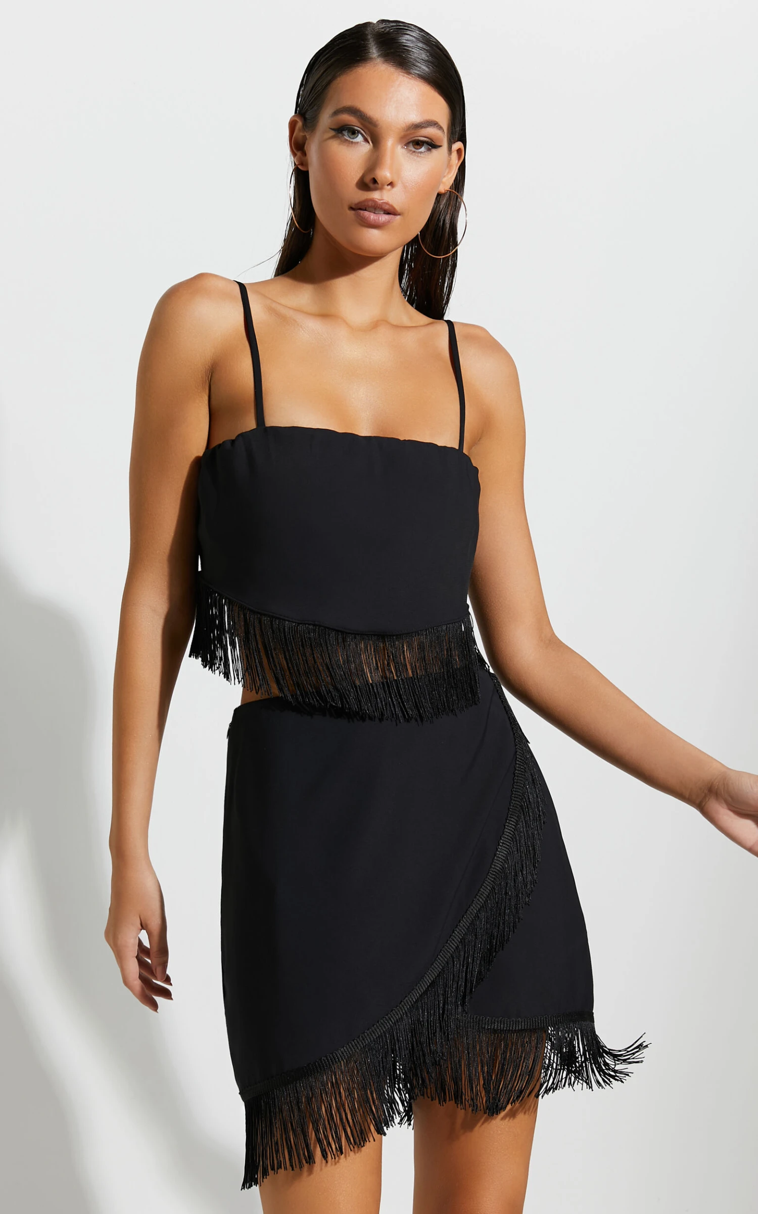 Showpo Lassey Fringe Trim Wrap Skirt In Black 2 Showpo Lassey Fringe Trim Wrap Skirt In Black - Image 2