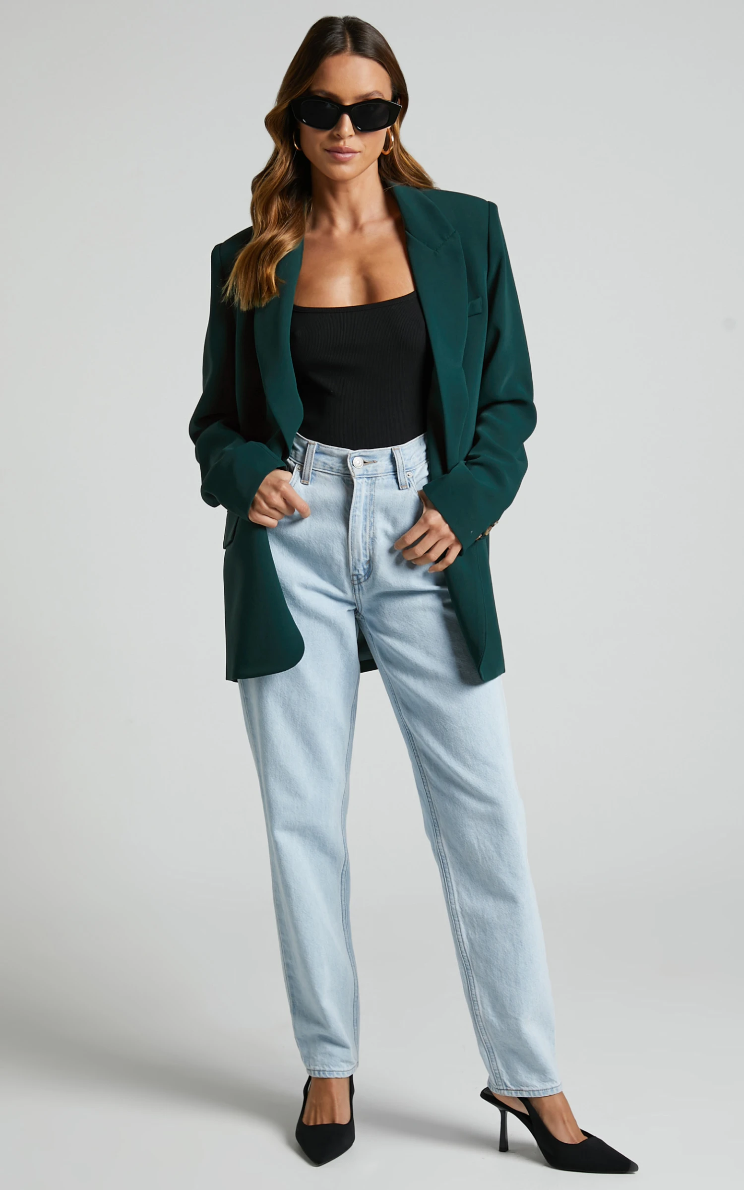 Showpo Caralina Blazer - Oversized Single Breasted Blazer In Forest Green - Image 4