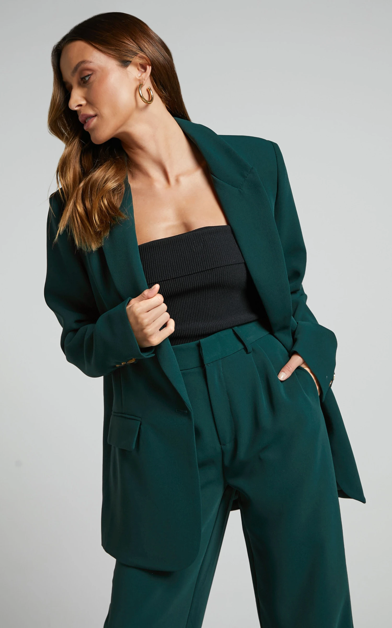 Showpo Caralina Blazer - Oversized Single Breasted Blazer In Forest Green - Image 6
