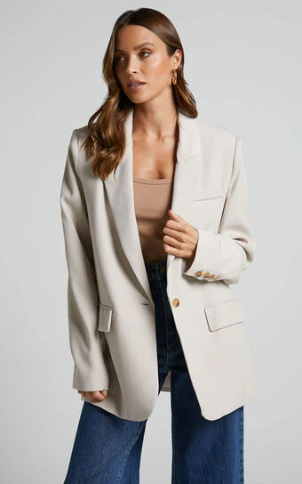 Showpo Caralina Blazer - Oversized Single Breasted Blazer In Stone 1 Showpo Caralina Blazer - Oversized Single Breasted Blazer In Stone