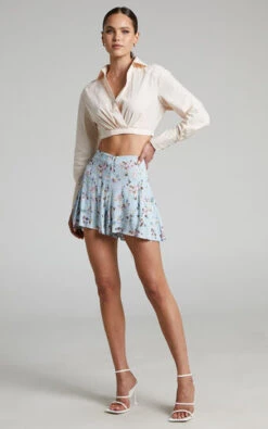 Showpo Caridad Floaty Mini Shorts In Baby Blue Floral