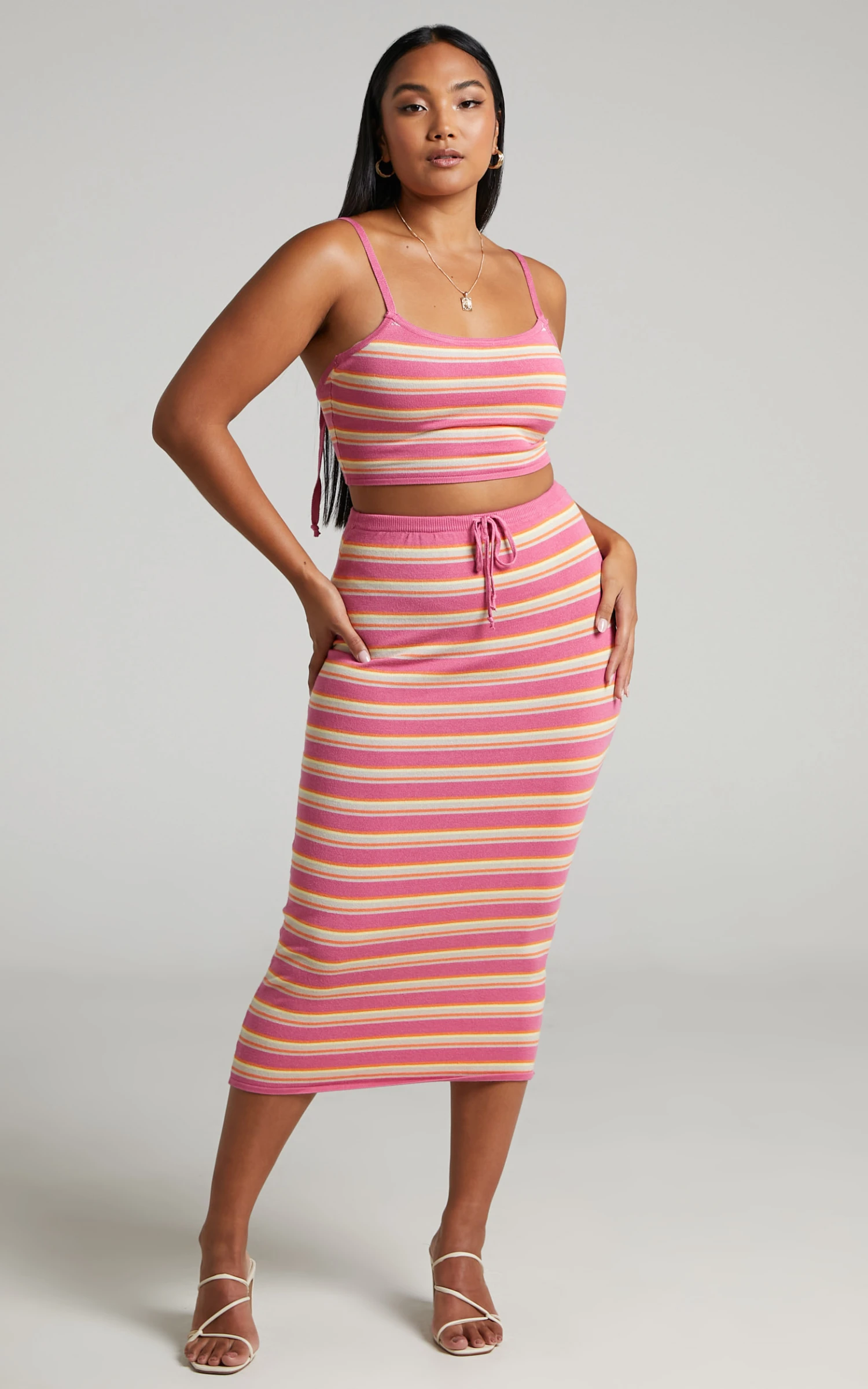 Showpo Carinata Drawstring Knit Midi Skirt In Carinata Stripe 4 Showpo Carinata Drawstring Knit Midi Skirt In Carinata Stripe - Image 4