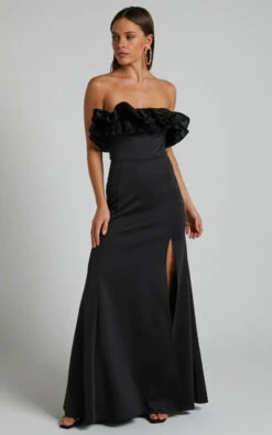 Showpo Cassius Off Shoulder Ruffle Ball Gown Dress In Black