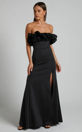 Showpo Cassius Off Shoulder Ruffle Ball Gown Dress In Black 1 Showpo Cassius Off Shoulder Ruffle Ball Gown Dress In Black
