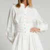 Showpo Cazie Mini Dress - Long Sleeve Gathered Waist Button Down Shirt Dress In White