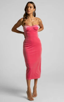 Showpo Cerena Strapless Bustier Midi Dress In Bubblegum Pink