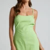 Showpo Chaila Gathered Open Back Cotton Mini Dress In Lime