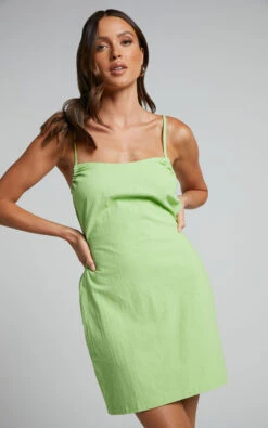 Showpo Chaila Gathered Open Back Cotton Mini Dress In Lime 15 Showpo Chaila Gathered Open Back Cotton Mini Dress In Lime -Showpo Women's Clothing Store Chaila Gathered Open Back Cotton Mini Dress in Lime 7