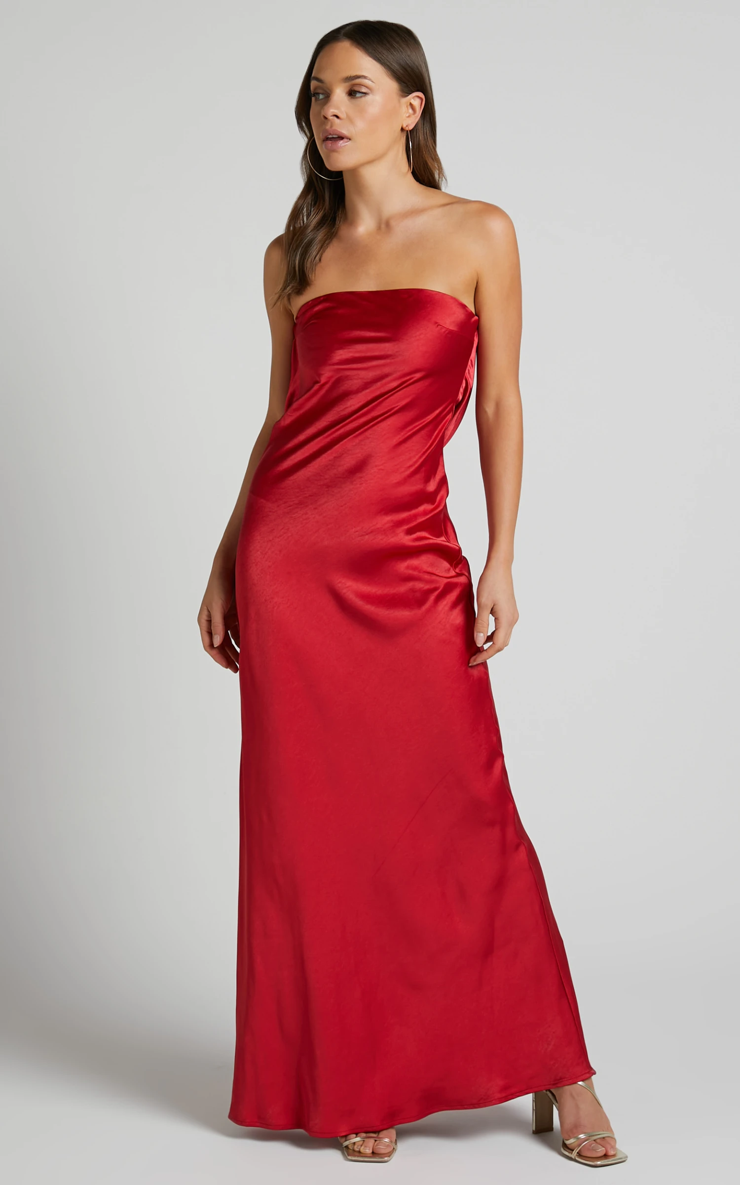 Showpo Charlita Strapless Cowl Back Satin Maxi Dress In Cherry Red 7 Showpo Charlita Strapless Cowl Back Satin Maxi Dress In Cherry Red - Image 7