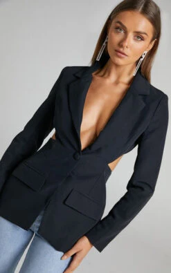 Showpo Chona Tailored Hourglass Cut Out Blazer In Black