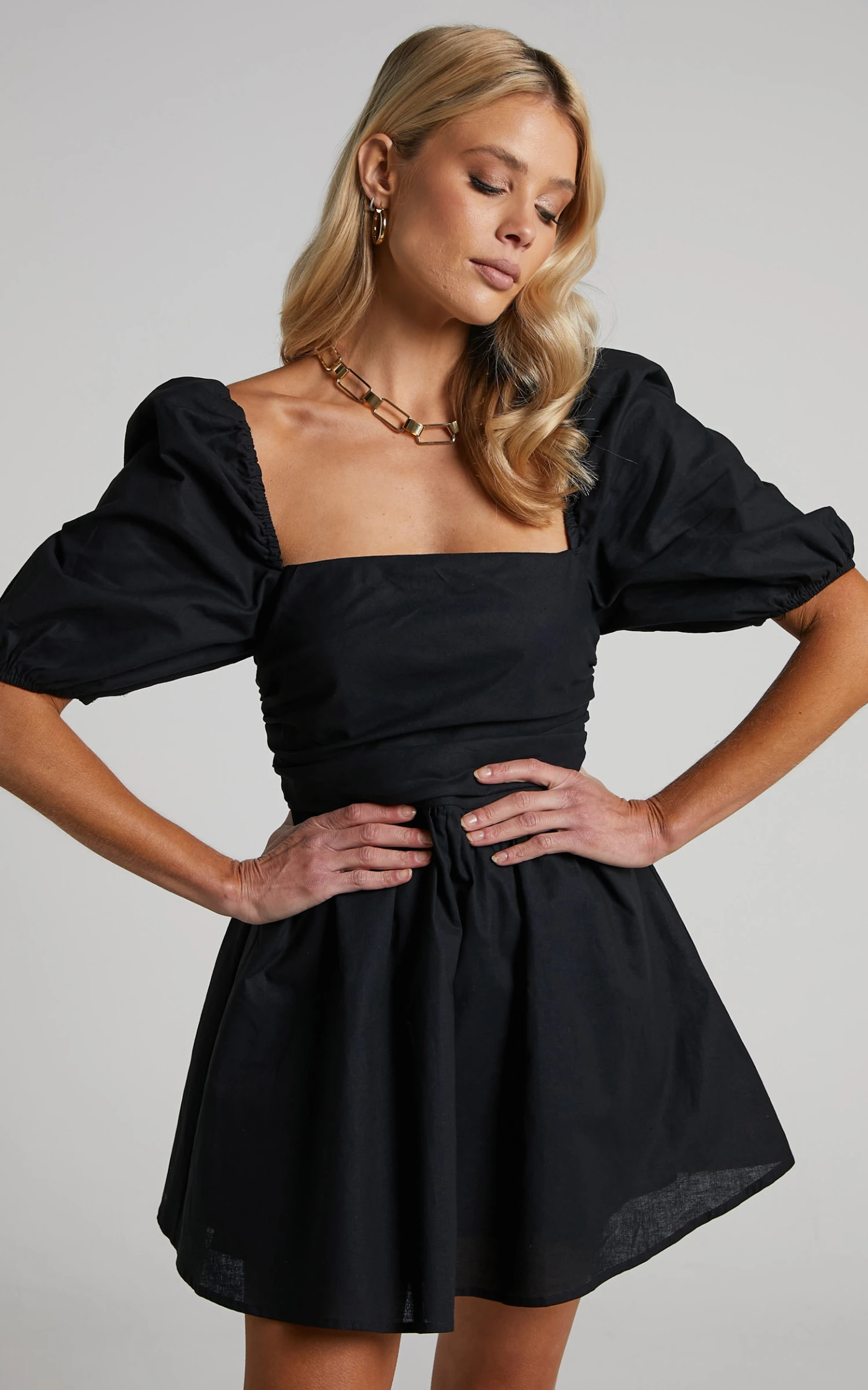 Showpo Claudina Mini Dress - Puff Sleeve Ruched Bodice Dress In Black 2 Showpo Claudina Mini Dress - Puff Sleeve Ruched Bodice Dress In Black - Image 2